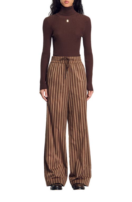 Sandro Striped Trousers In Brown