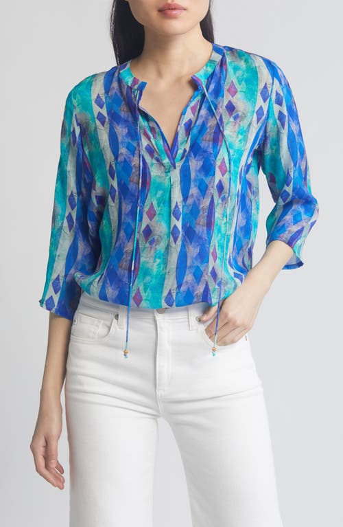 Shop Apny Tie Neck Top In Blue/green Multi