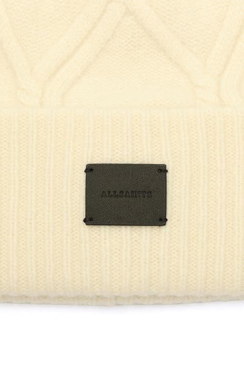 Shop Allsaints Brushed Wool Cable Beanie In Chalk