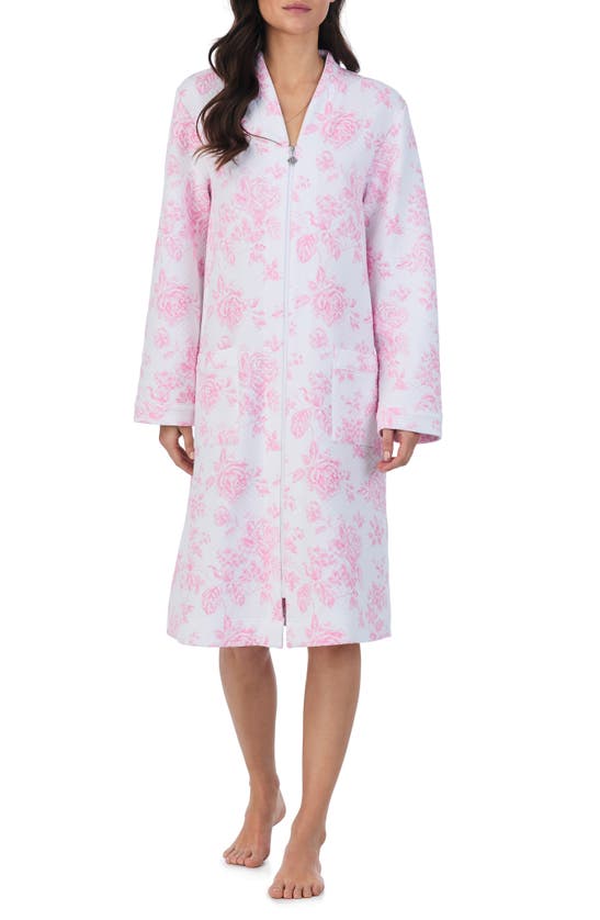 Eileen West Waltz Long Sleeve Zip-up Dressing Gown In Pink Floral