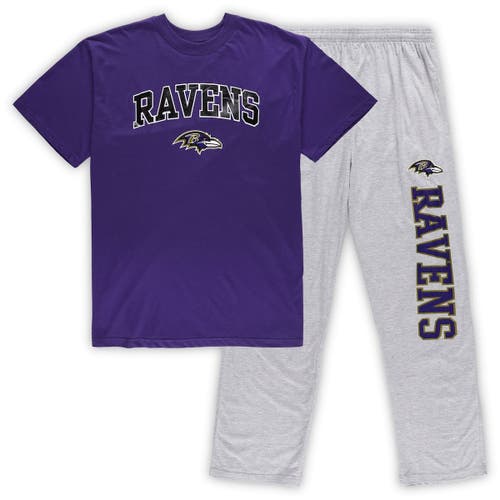 Men's Concepts Sport Purple/Heathered Gray Baltimore Ravens Big & Tall T-Shirt & Pants Sleep Set