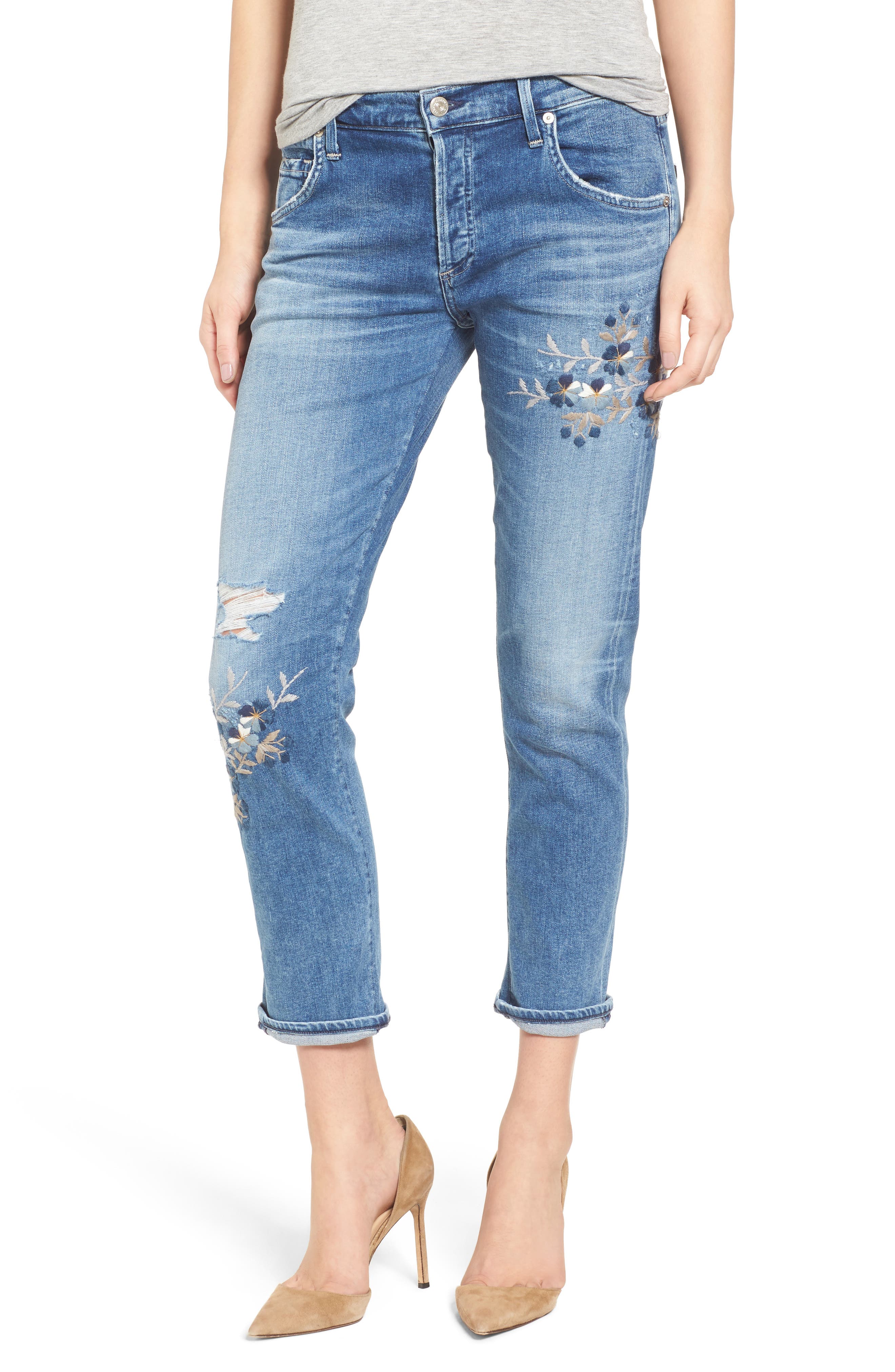 Citizens of Humanity Emerson Embroidered Slim Boyfriend Jeans (Pacifica