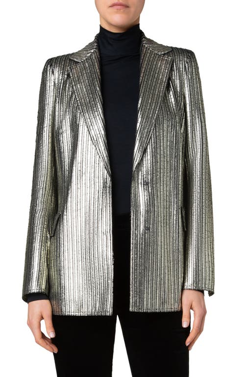 Akris Punto Gold Laminated Corduroy Blazer Jacket In Black-gold