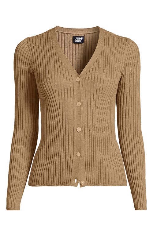 Shop Lands' End Fine Gauge Cotton Cardigan Sweater In Vicuna Heather