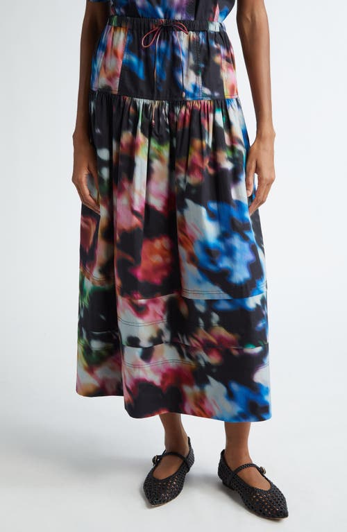 Shop Ulla Johnson Anthia Floral Tiered Cotton Midi Skirt In Aura