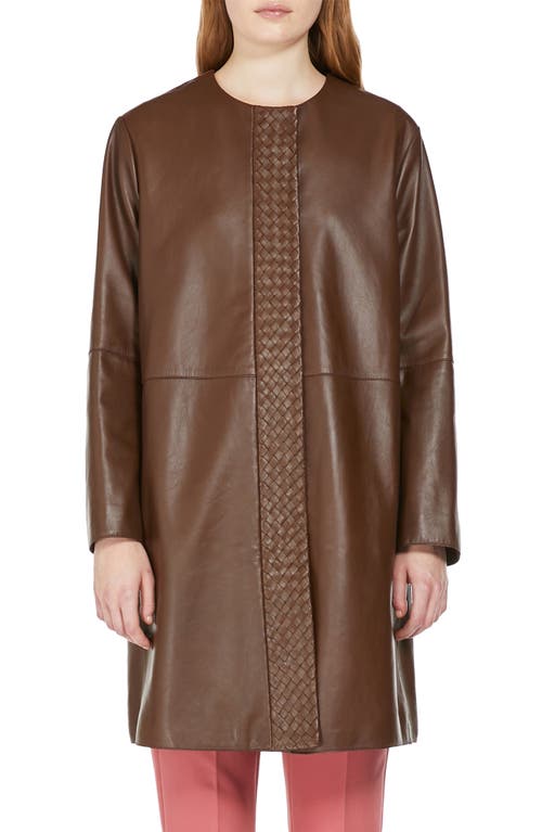 Shop Weekend Max Mara Geyser Woven Placket Leather Coat In Tobacco