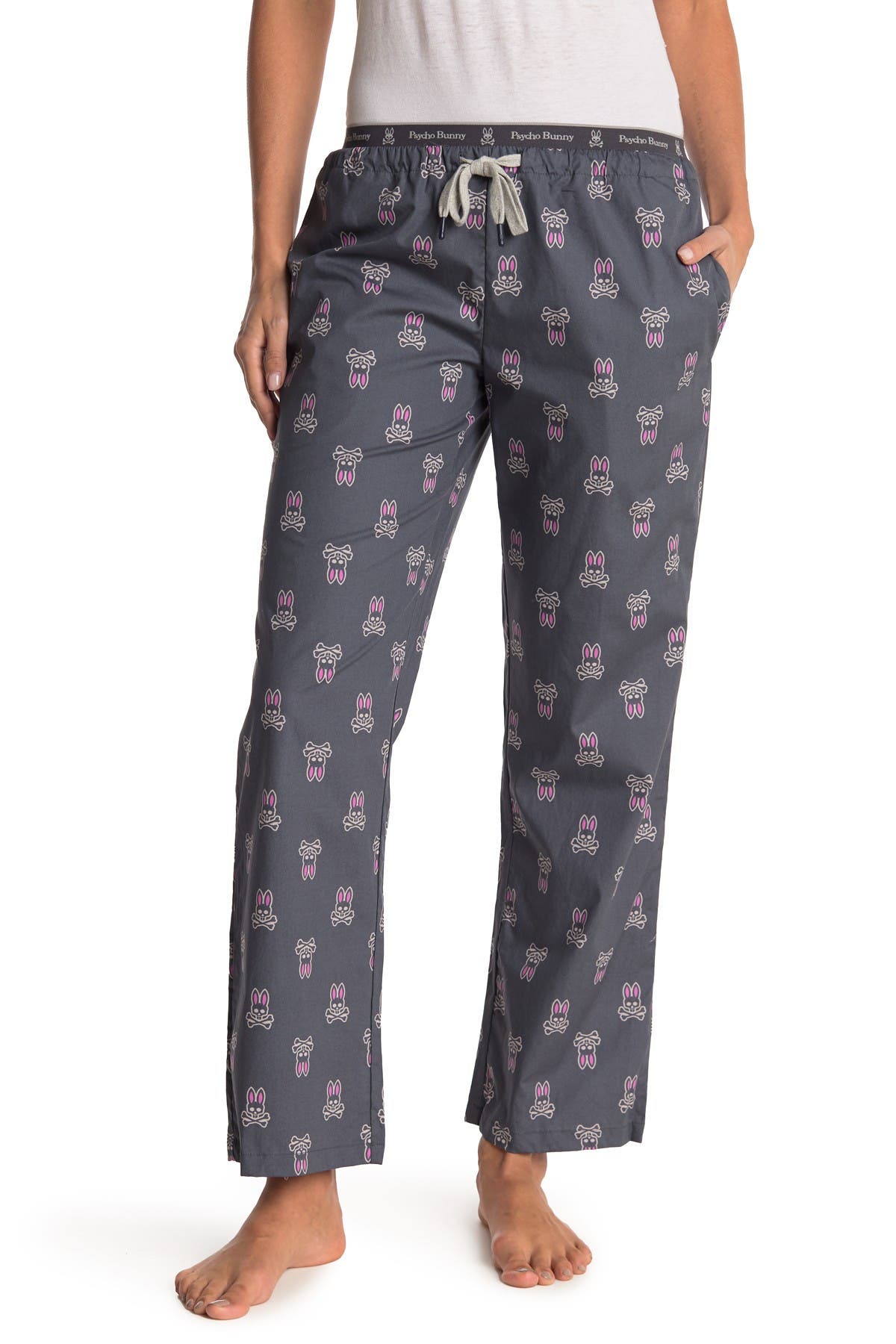 Psycho Bunny Women's Black Sand Tossed All Over Bunny Lounge Pants 