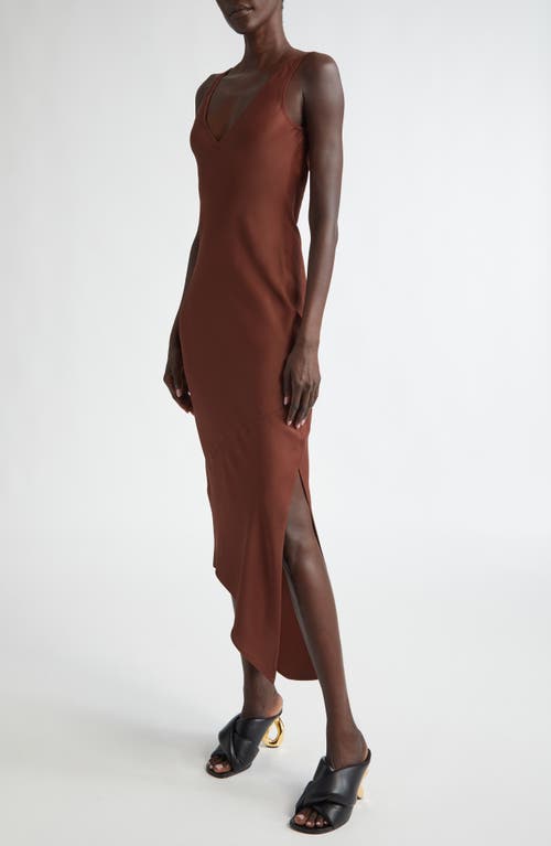 Shop Jw Anderson Bias Cut Asymmetric Satin Midi Dress In Brown