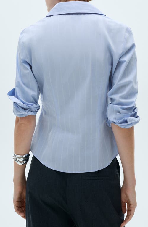 Mango Side Gather Cotton Poplin Button-up Shirt In Sky Blue