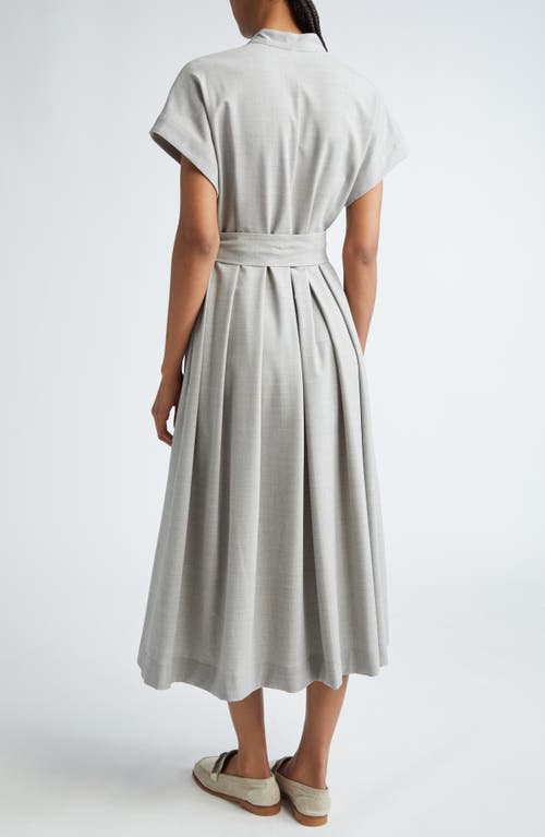 Eleventy Cap Sleeve Stretch Wool Midi Shirtdress In Grey