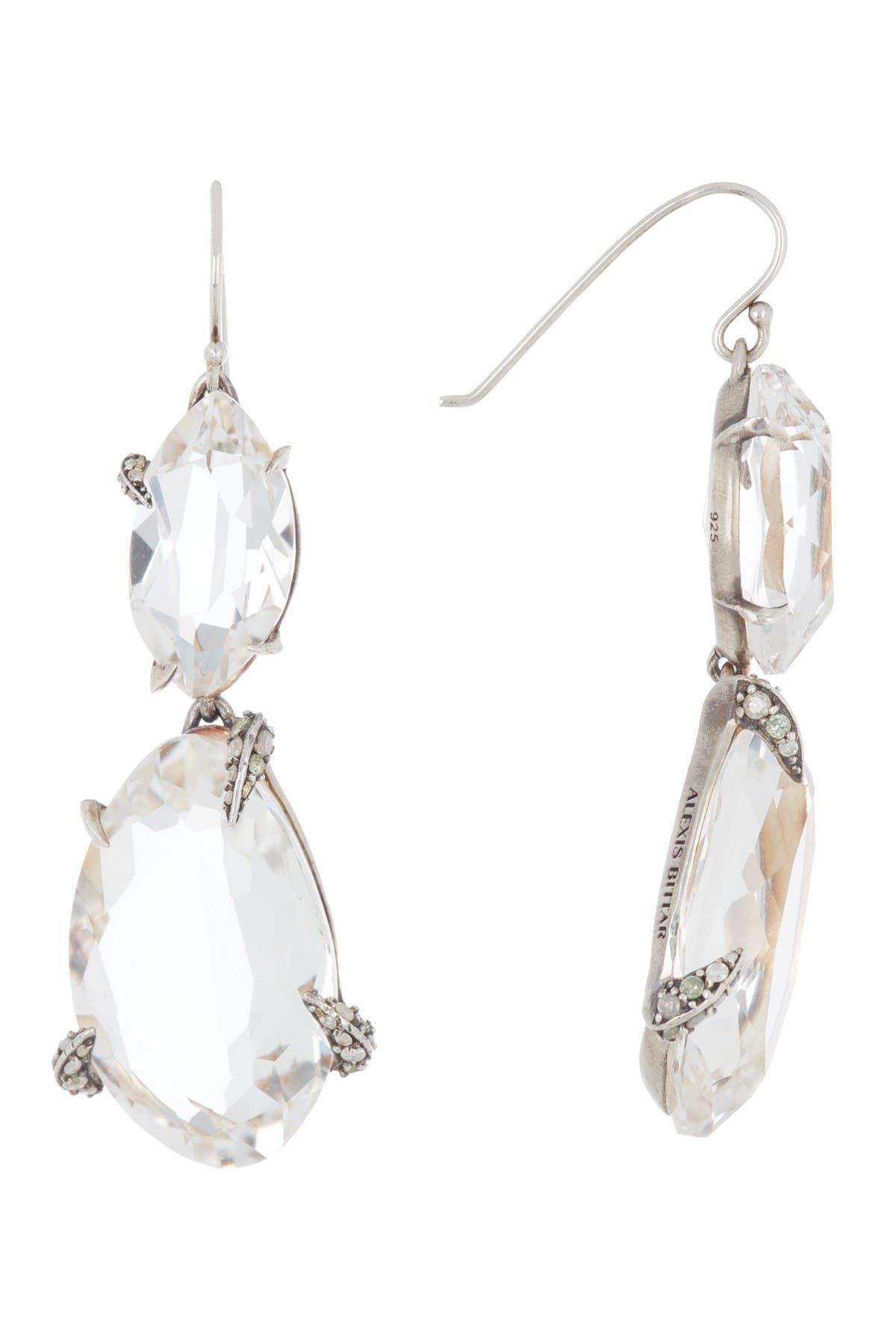 Alexis Bittar Sterling Silver Diamond & Sapphire Pave Quartz Drop Earrings In Light Oxidized Sterling Silver