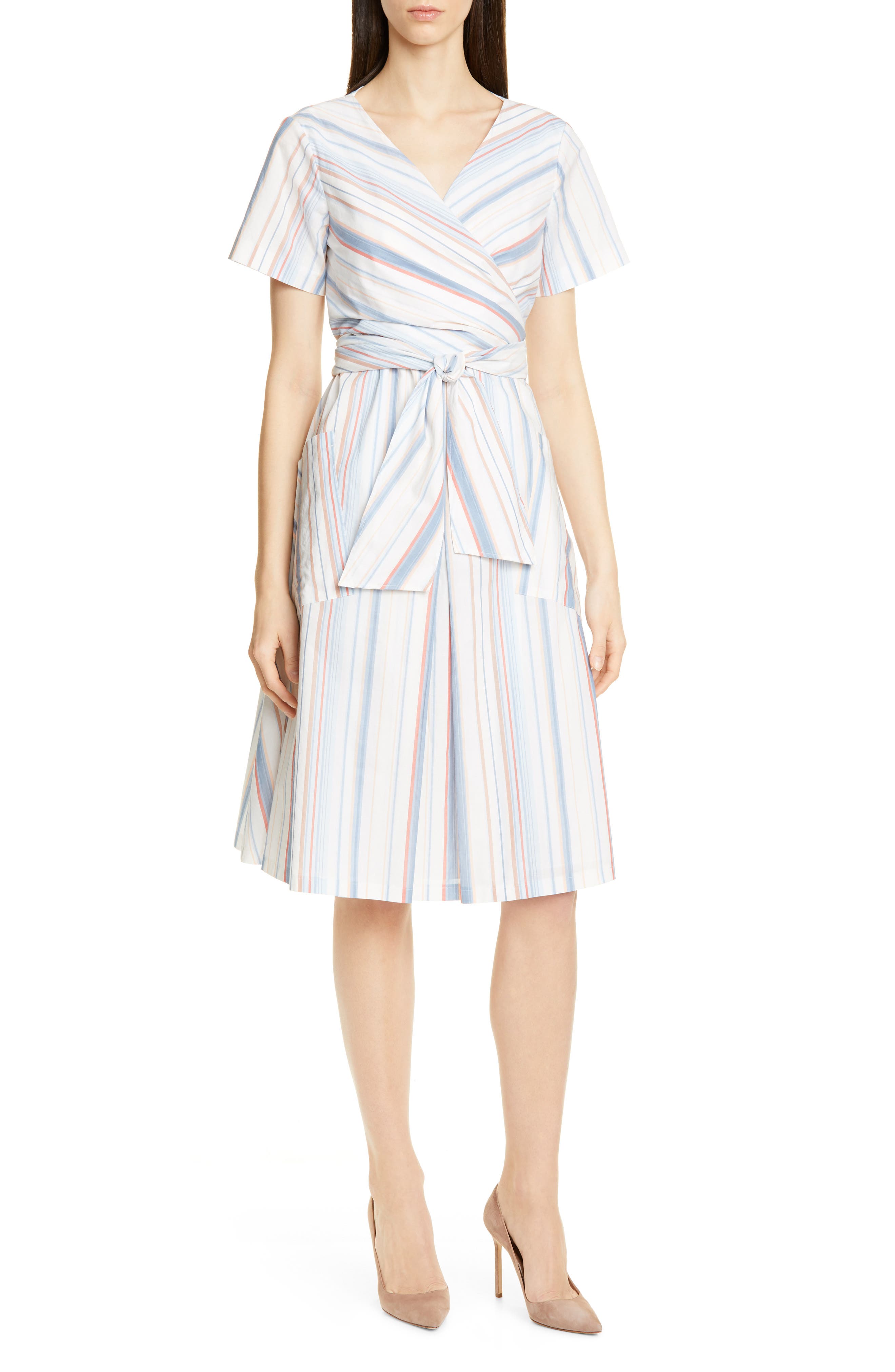 Boss Darap Stripe Faux Wrap Dress, White