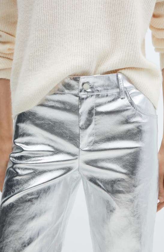 Mango Wideleg Foil Trousers Silver In Silver