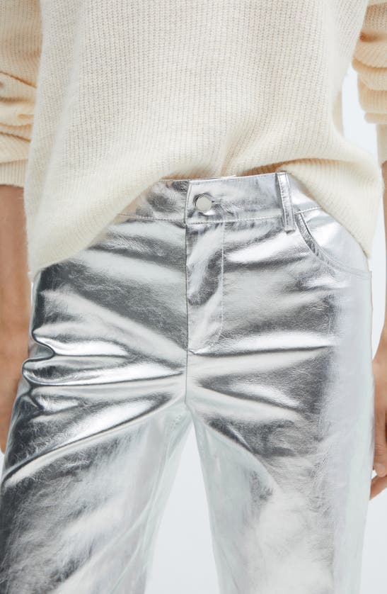 Shop Mango Metalllic Wide Leg Pants In Silver