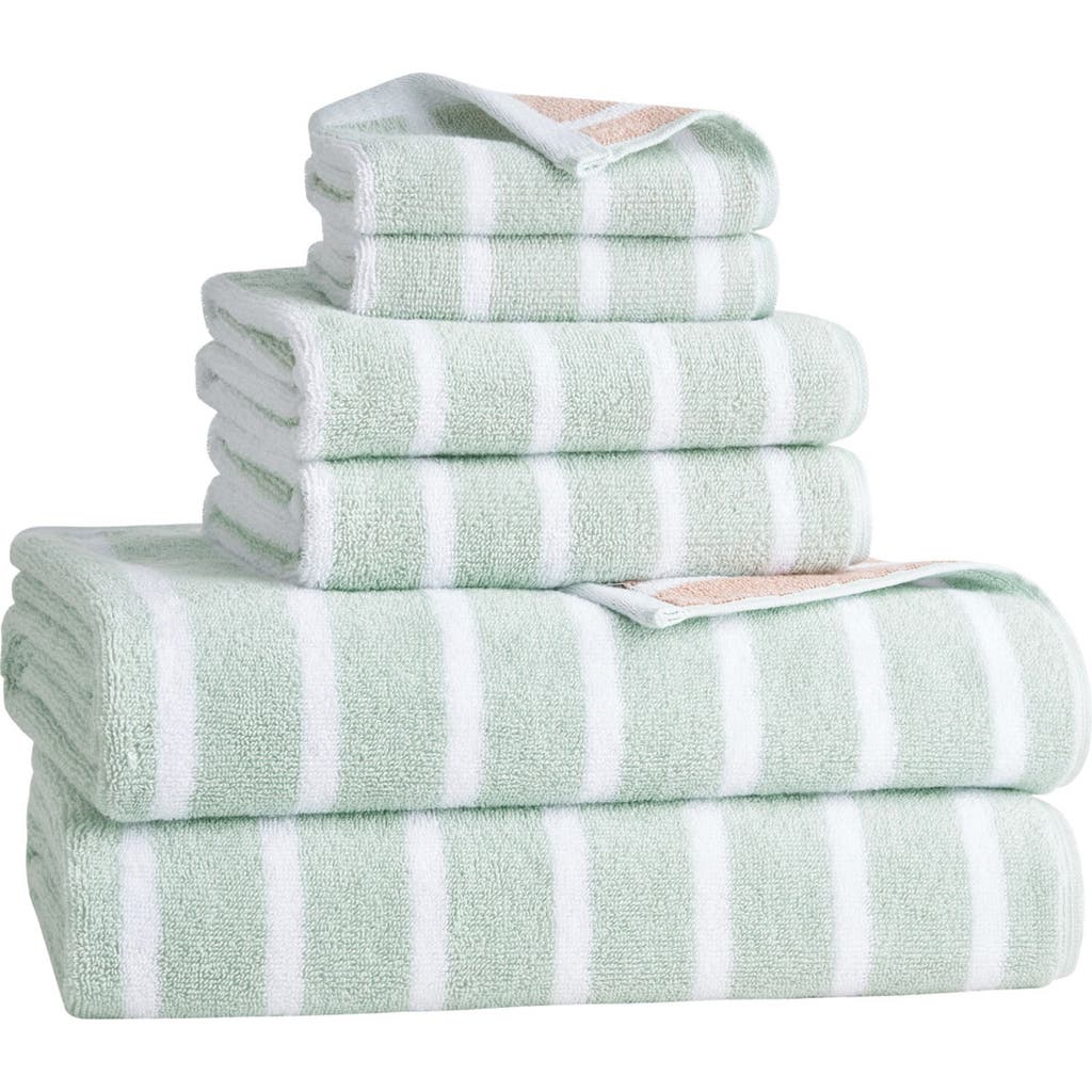 Shop Lucky Brand Reversible Stripe 6-piece Assorted Towels In Green/pink