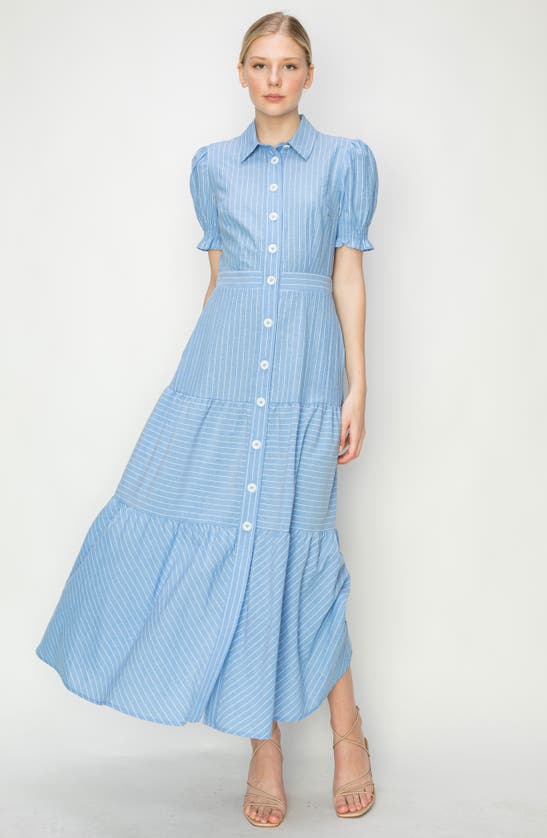 Shop Melloday Stripe Shirtdress In Blue/ White Stripe