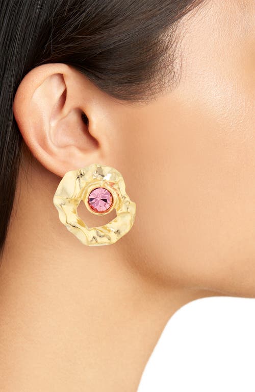 Oscar De La Renta Textured Metal & Crystal Stud Earrings In Rose