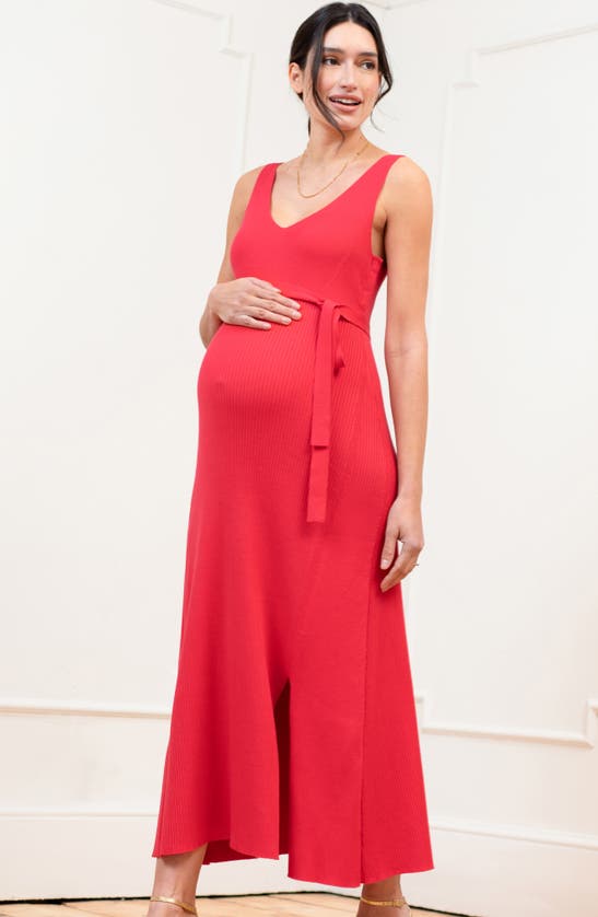 Shop Seraphine Rib Maternity/nursing Midi Sweater Dress In Raspberry