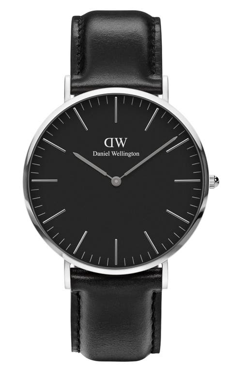 Daniel Wellington Classic Sheffield Leather Strap Watch, 40mm In Gray