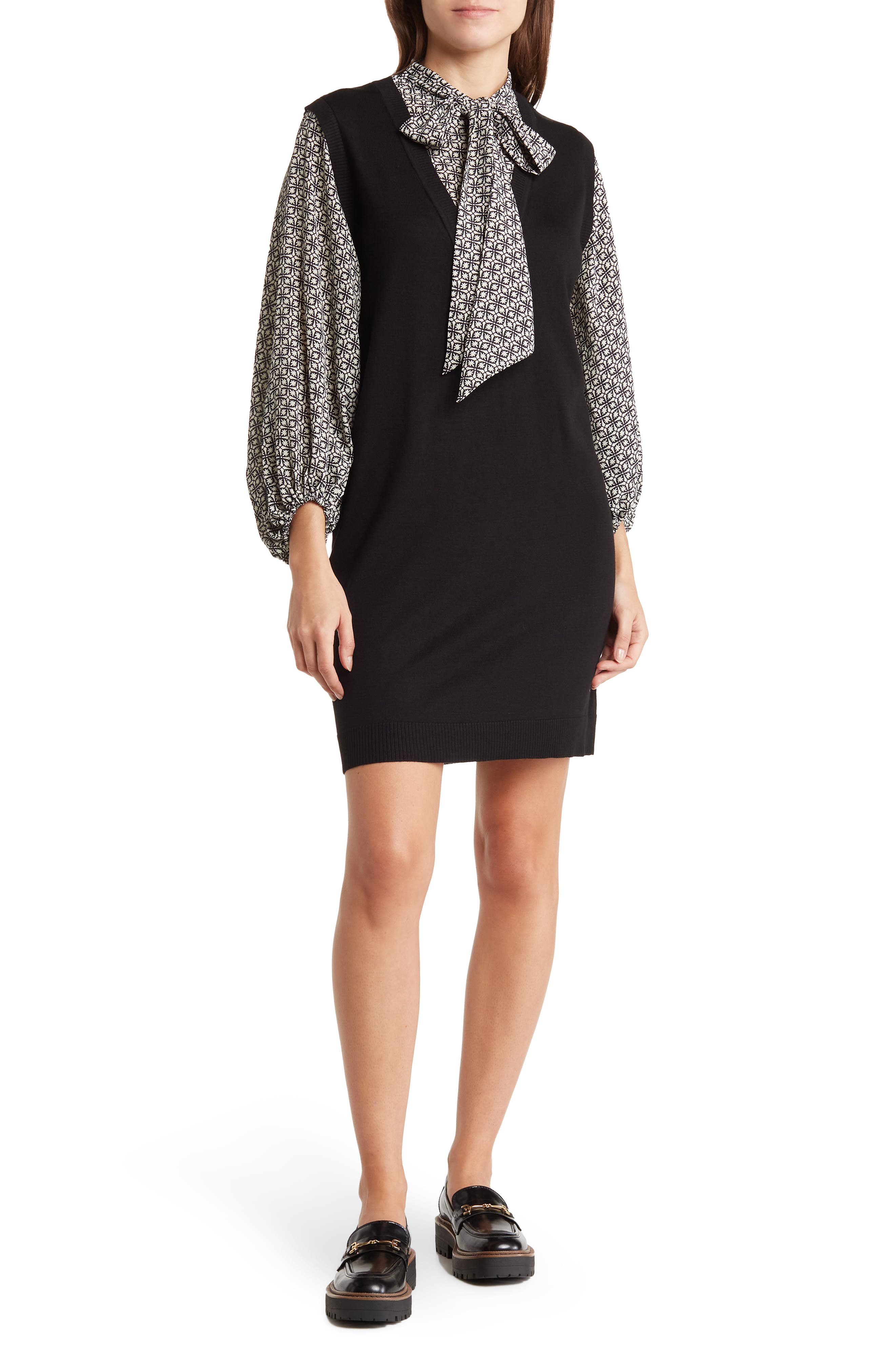 MAXSTUDIO Tie Neck Long Sleeve Twofer 