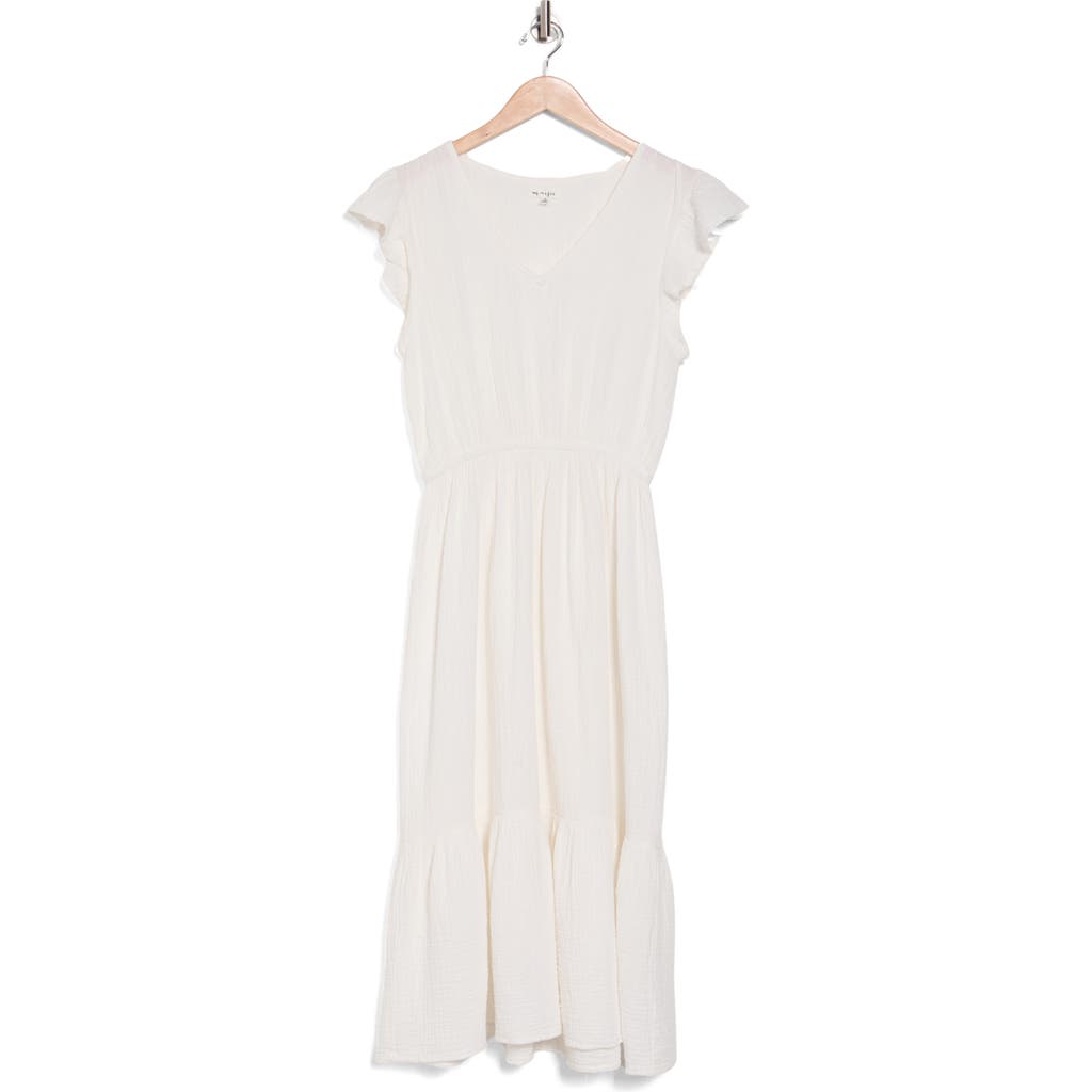 Maisie Flutter Sleeve Cotton Gauze Midi Dress In White