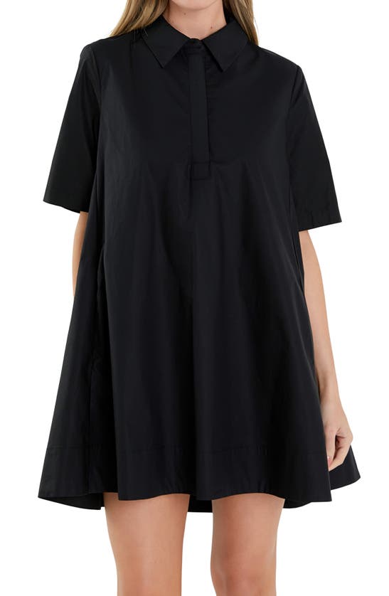 Shop English Factory Trapeze Cotton Shirtdress In Black