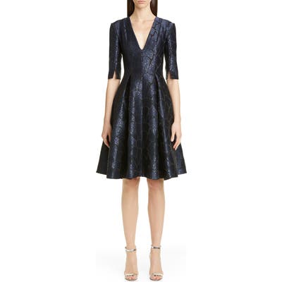 Talbot Runhof Giraffe Sequin Jacquard Cocktail Dress, Blue