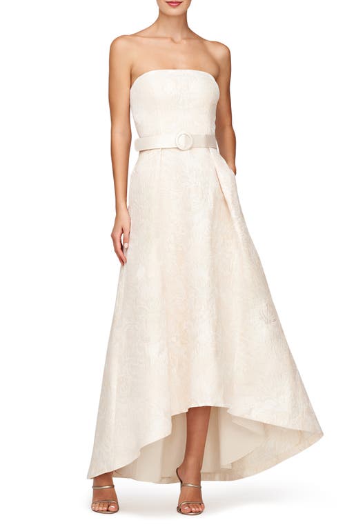 Kay Unger Bella Floral Jacquard Belted High-Low Gown Ivory at Nordstrom,