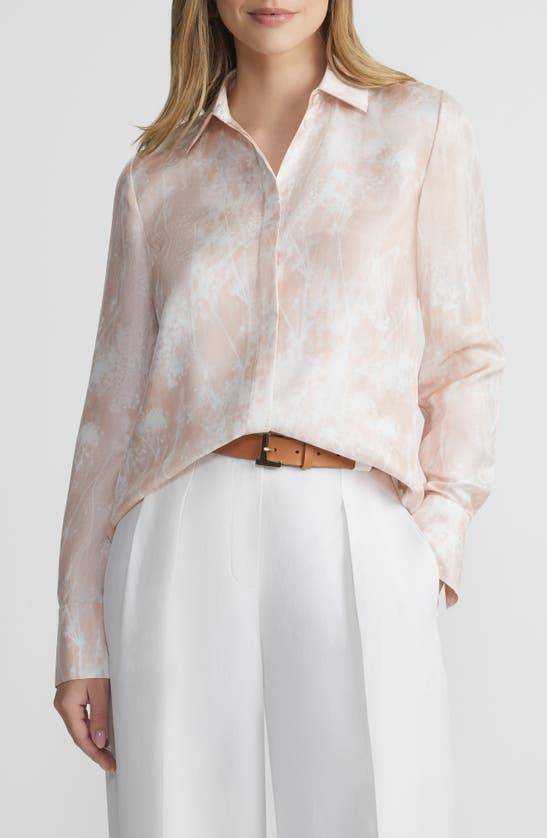 Shop Lafayette 148 New York Scottie Shadow Print Silk Twill Button-up Shirt In Bluff Pink Multi