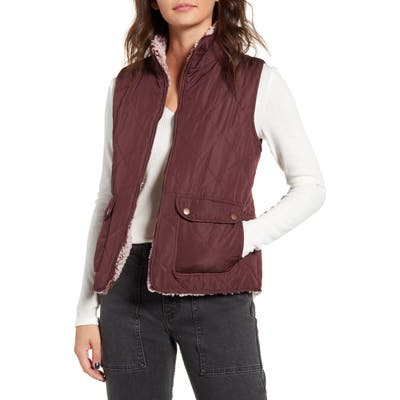 Thread & Supply Wubby Reversible Fleece Lined Quilted Vest, Burgundy