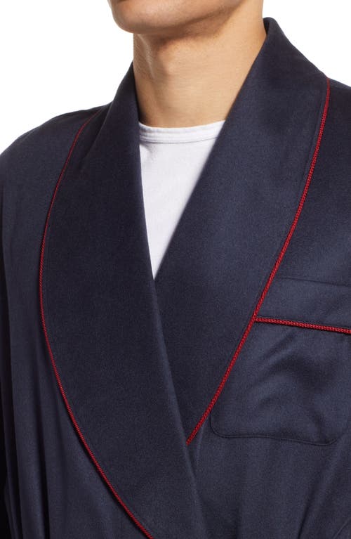 Shop Majestic International Woven Cashmere Robe In Navy W/burgundy Braid