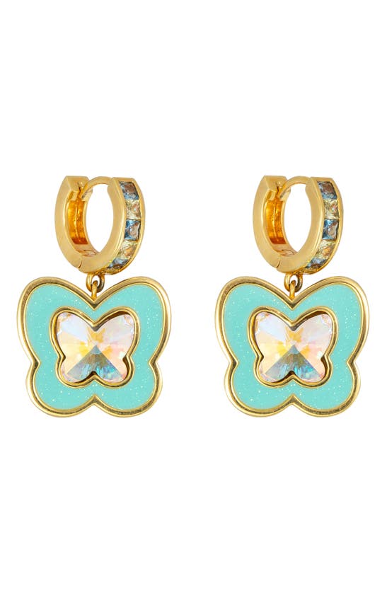 Shop July Child Ziggy Butterfly Drop Earrings In Blue Glitter/crystal/cubic Zir