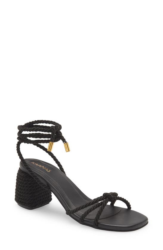 Kaanas Selena Knot Ankle Wrap Sandal In Black