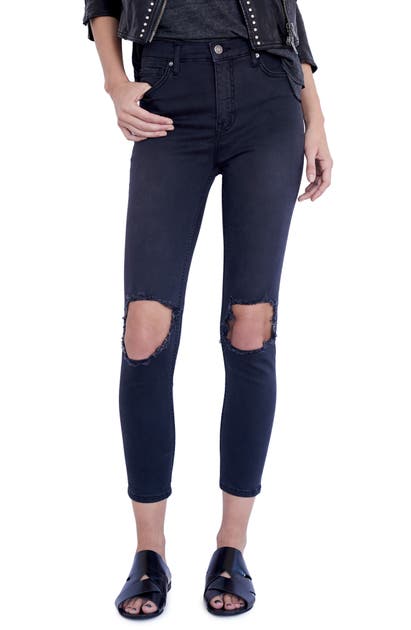 Free People High Rise Busted Knee Skinny Jeans In Carbon