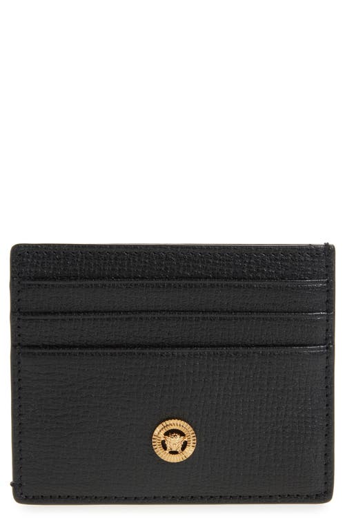 Versace Medusa Grained Leather Card Case In Black Gold