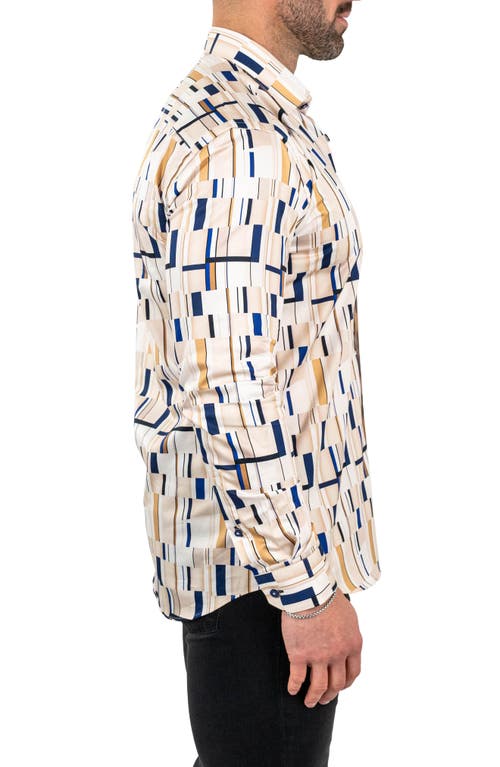 Maceoo Fibonacci Abstract Print Contemporary Fit Button-up Shirt In Brown