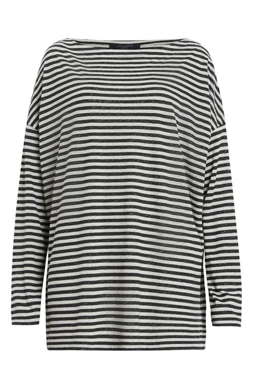 Allsaints Rita Stripe Long Sleeve Top In Black In Chalk/ink