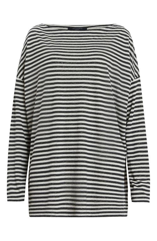 Shop Allsaints Rita Stripe Long Sleeve Boatneck T-shirt In Chalk/ink