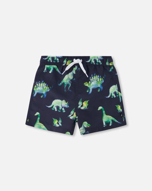 Deux Par Deux Boy's Mid-Thigh Boardshort Grey Printed Dinosaurs at Nordstrom