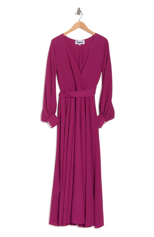 Meghan La Long Sleeve Solid Wrap Maxi Dress In Cranberry