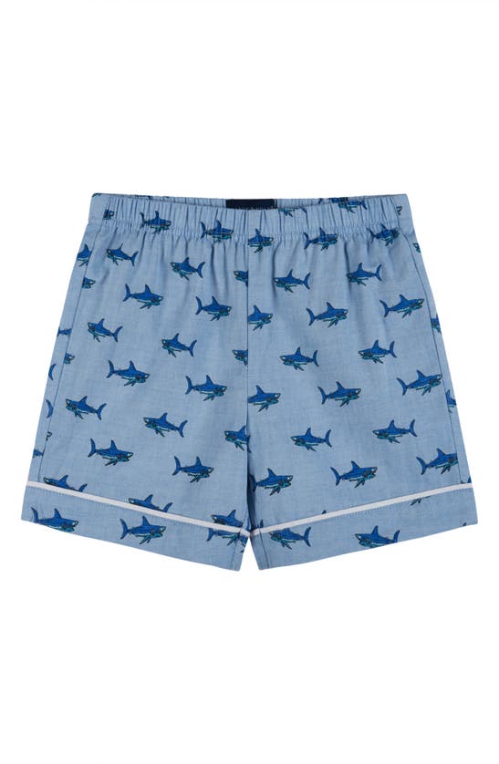 Shop Andy & Evan Kids' Shark Print Cotton Two-piece Short Pajamas In Blue Sharks
