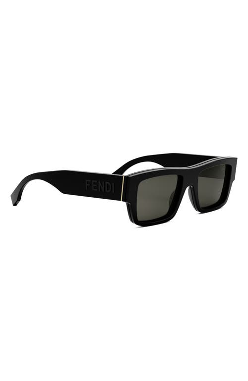 Shop Fendi ' Signature 53mm Rectangular Sunglasses In Shiny Black/smoke