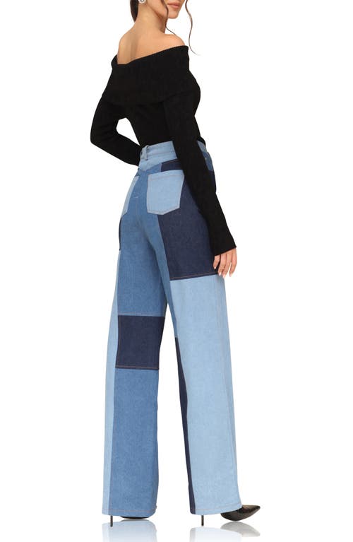 Shop Avec Les Filles Patchwork Wide Leg Jeans In Multi Blue Wash