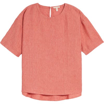 Eileen Fisher Curved Hem Organic Linen Top, Pink