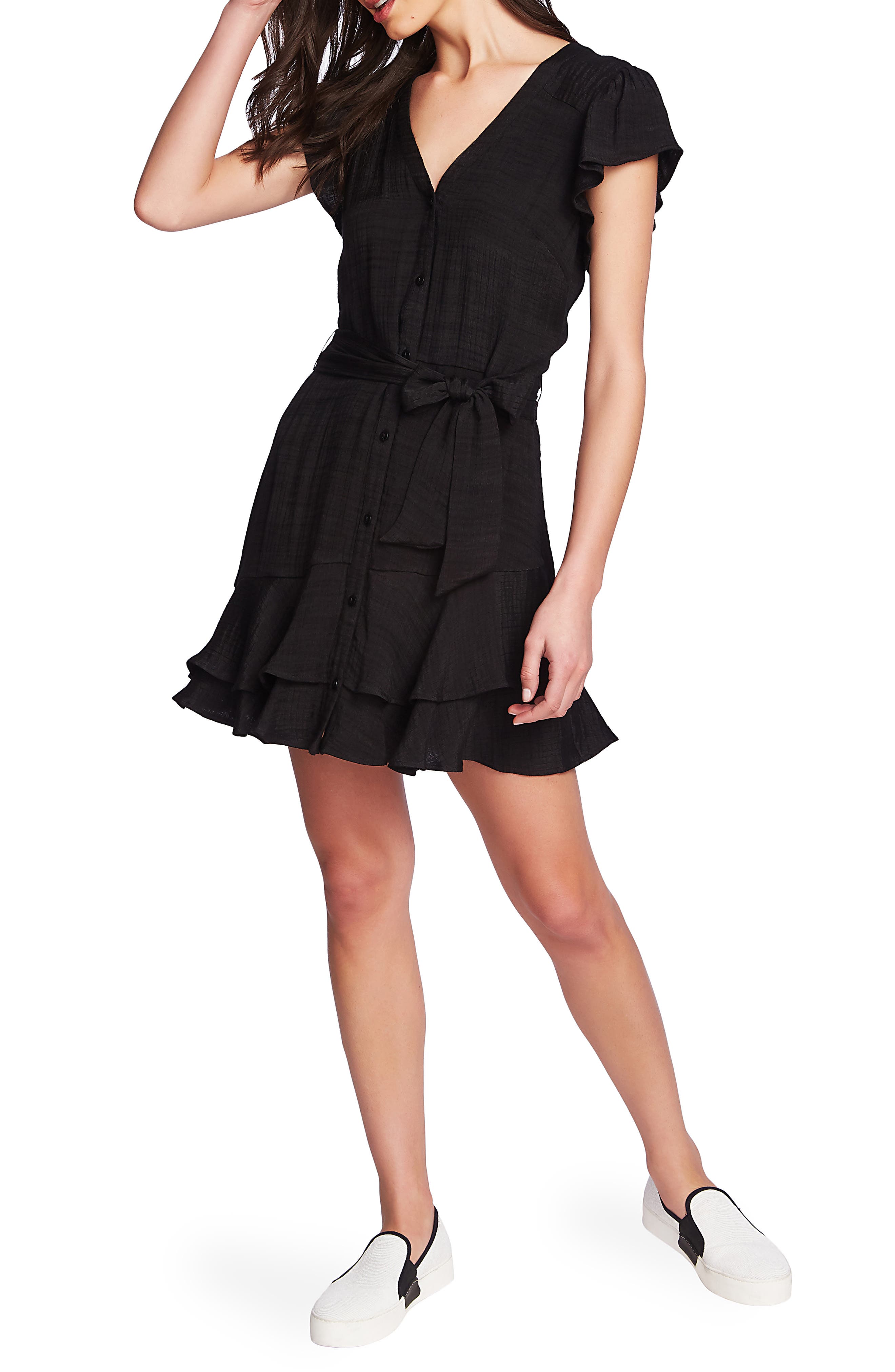 1.state Asymmetrical Ruffle Fit & Flare Dress, Black