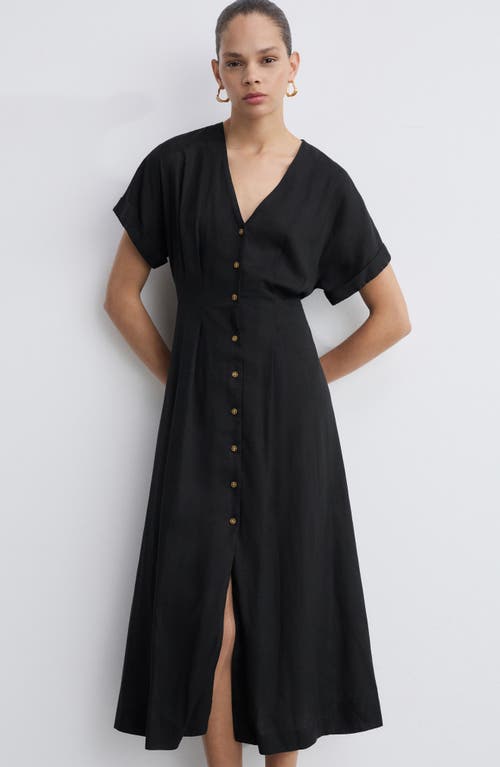 Shop Mango Button Front A-line Midi Dress In Black