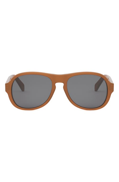 CELINE Bold 3 Dots 56mm Pilot Sunglasses in Shiny Light Brown /Smoke 