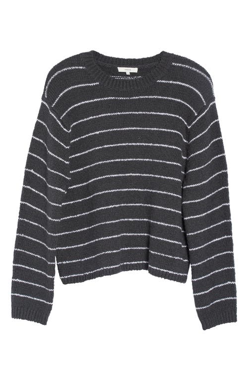 Vince Stripe Pebbled Organic Cotton Blend Sweater In Dark Tide/optic White