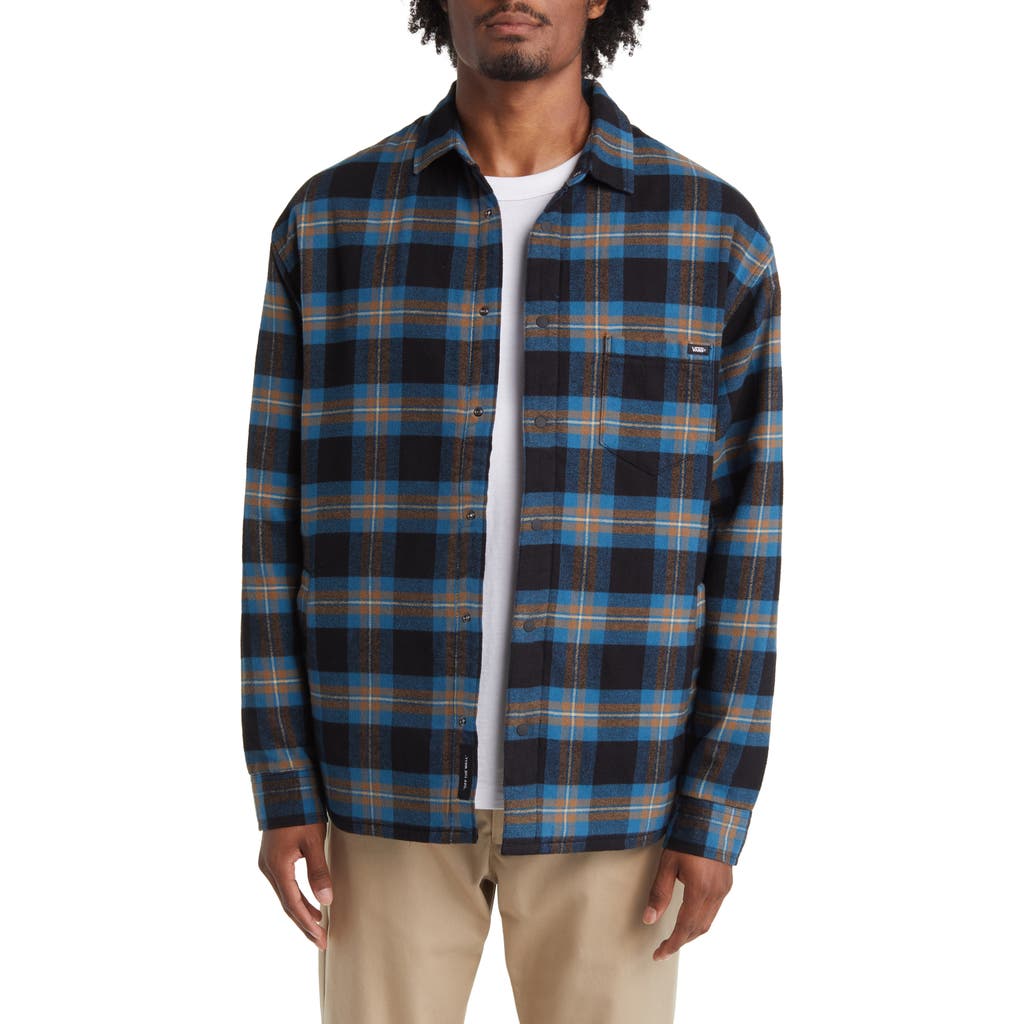 Vans Kesler Plaid Flannel Snap-up Shirt With Quilted Lining In Black/midnight