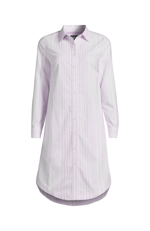 Shop Lands' End Linen Long Sleeve Button Front Shirt Dress In Blushed Lilac Founder Stripe